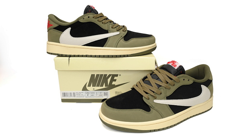 【AA1XH】7.0绿倒勾 乔丹1代低帮 DM7866-002 Travis Scott x Air Jordan 1 Low OG "Black Olive"