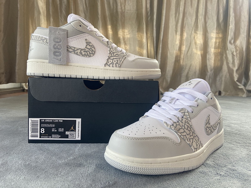 【AA1AQ】白灰爆裂纹 乔丹1代低帮 DH4269-100 Air Jordan 1 Low PRM Elephant Print