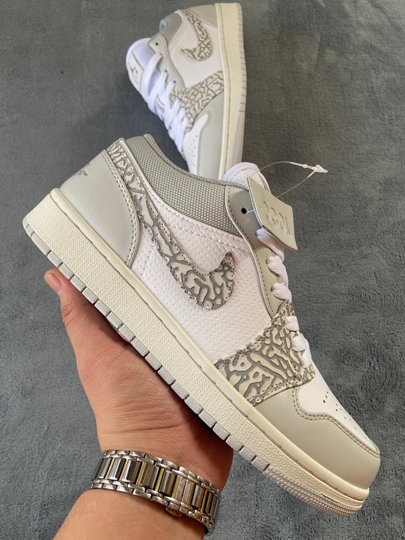【AA1AQ】白灰爆裂纹 乔丹1代低帮 DH4269-100 Air Jordan 1 Low PRM Elephant Print