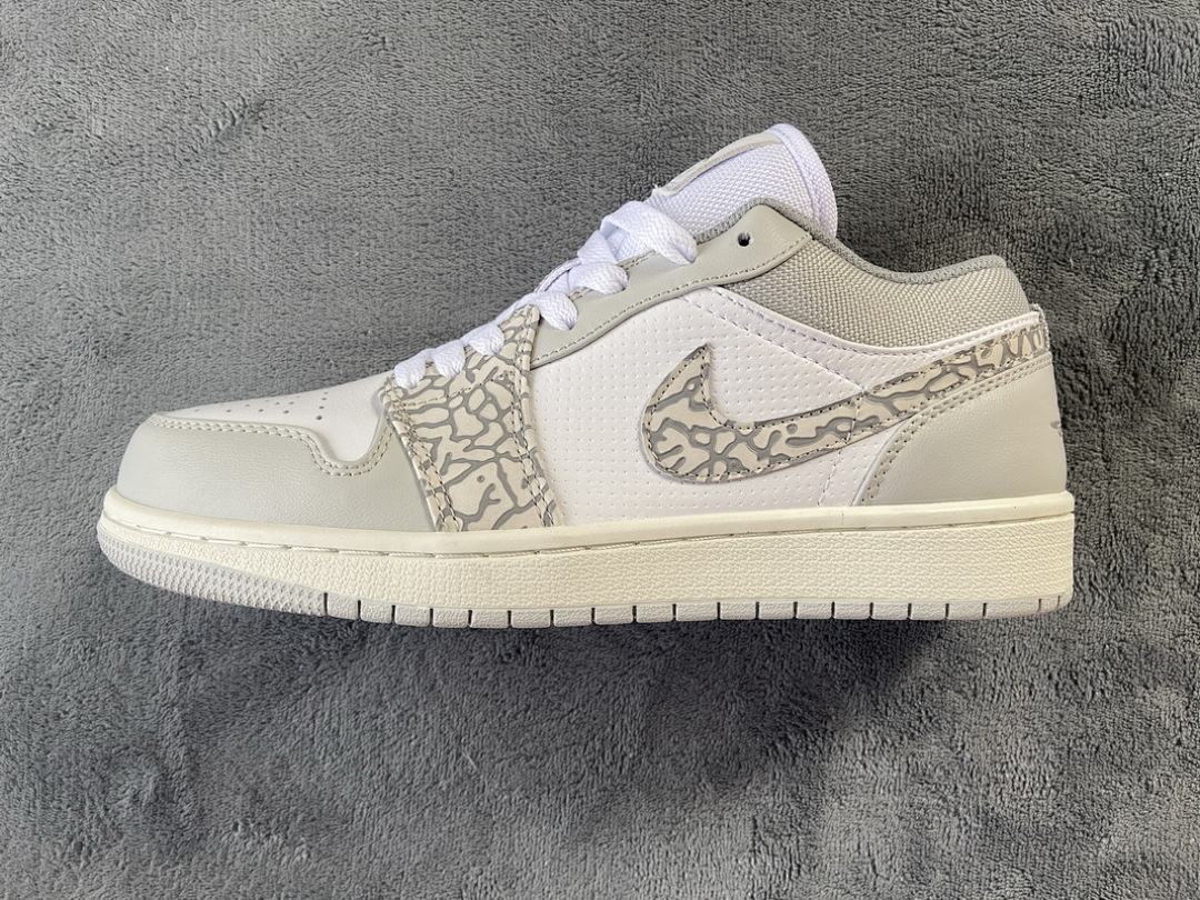 【AA1AQ】白灰爆裂纹 乔丹1代低帮 DH4269-100 Air Jordan 1 Low PRM Elephant Print