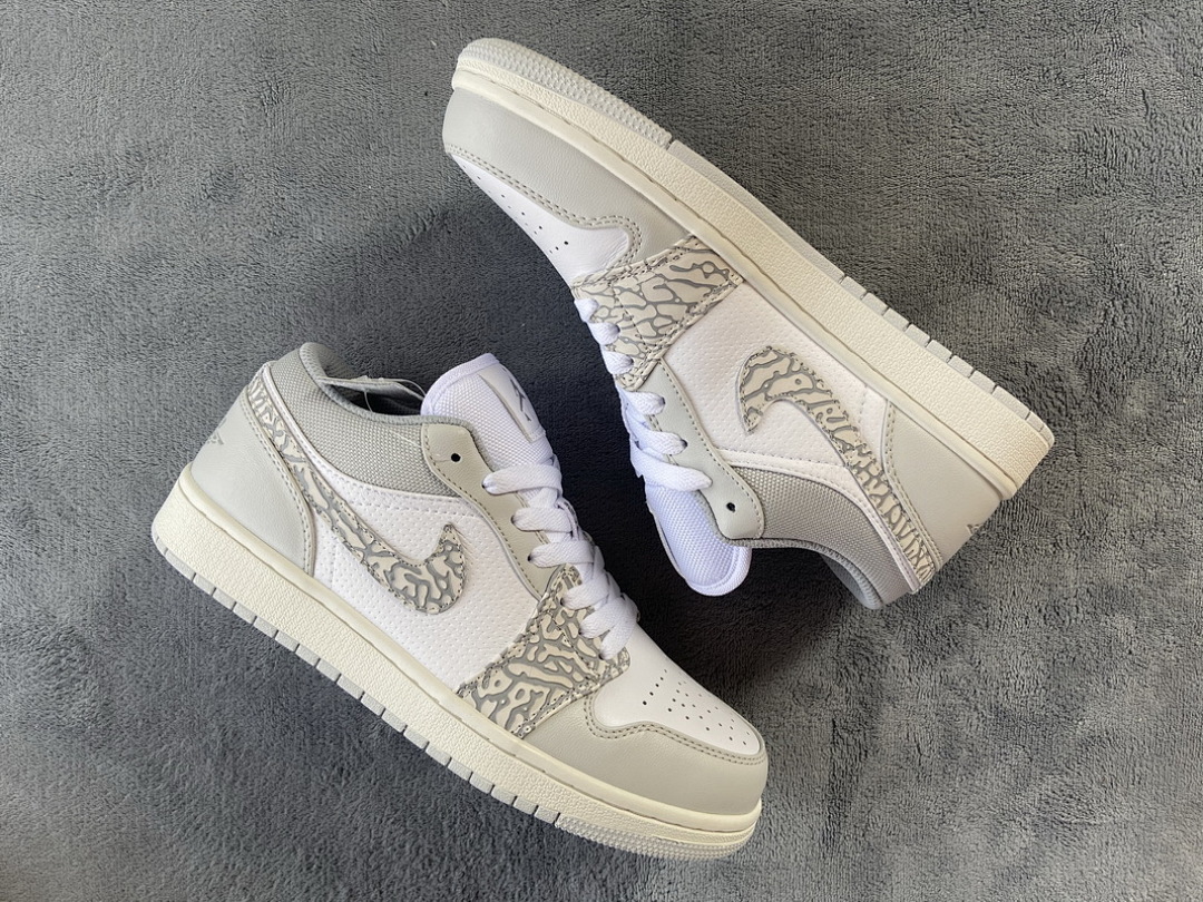 【AA1AQ】白灰爆裂纹 乔丹1代低帮 DH4269-100 Air Jordan 1 Low PRM Elephant Print
