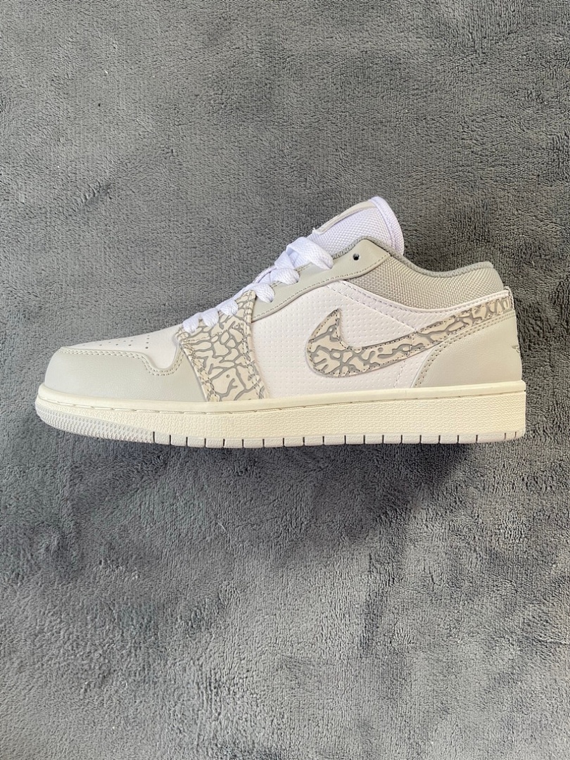 【AA1AQ】白灰爆裂纹 乔丹1代低帮 DH4269-100 Air Jordan 1 Low PRM Elephant Print