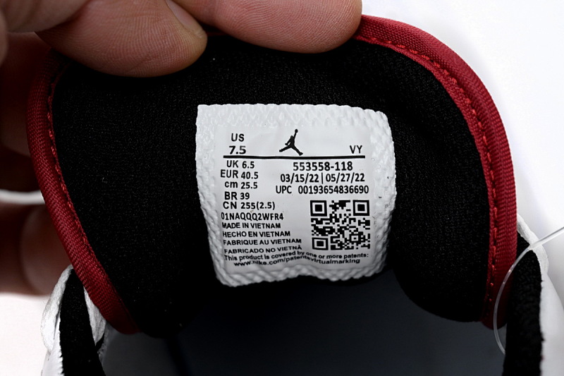 【AA1AQ】白红芝加哥 乔丹1代低帮 553558-118 Air Jordan aj1 Low White Red Chicago