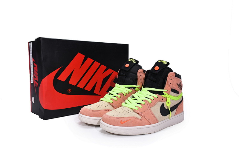 【CN5XH】杏粉 东莞版拉链款乔丹1代篮球鞋 CW6576-800 Air Jordan 1 High Switch Apricot Powder