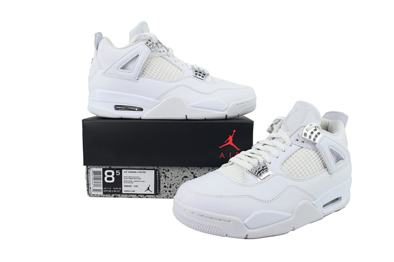 【CA0XH】纯白银扣 头层皮乔丹4代篮球鞋 308497-100 Air Jordan 4 Retro Pure Money