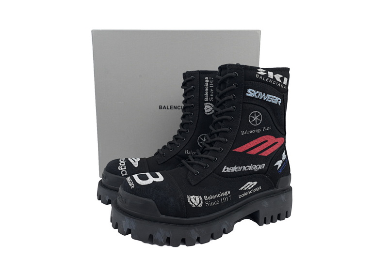 【EA1ET】CS联名涂鸦 Balenciaga Strike Combat 帆布 圆头拉链 短靴 Co Branded Graffiti