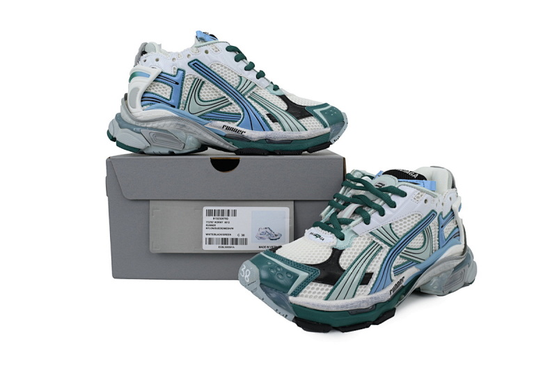 【CA1P7】白黑绿 巴黎世家7.5代减震运动跑步鞋 772774 W3RMU 0623 Balenciaga Runner Sneaker 'White Green Blue'