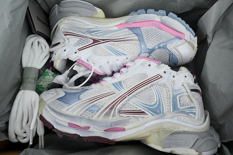 【EA0LJ】白蓝粉-36 巴黎世家7.5代减震运动跑步鞋 772767 WRUNG 3120 Balenciaga Runner Sneaker White Blue Pink