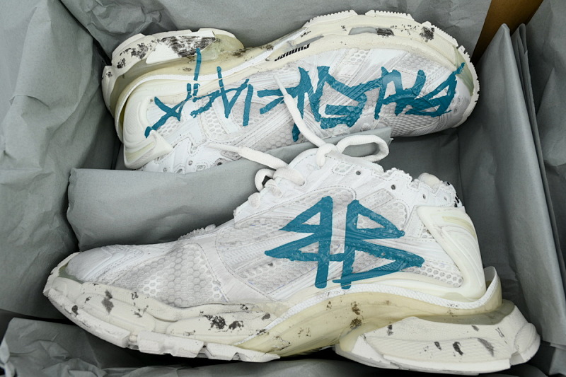 【EA0LJ】白蓝涂鸦-22 巴黎世家7.5代减震运动跑步鞋 772774 W3RBQ 9040 Balenciaga Runner Sneaker 'Graffiti - White Blue'