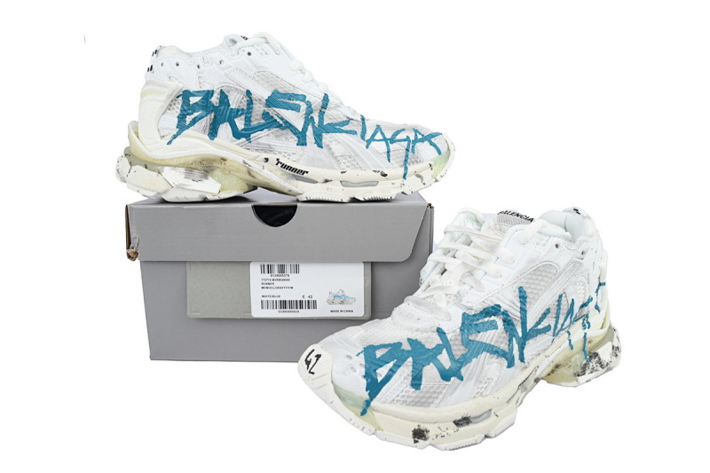 【EA0LJ】白蓝涂鸦-22 巴黎世家7.5代减震运动跑步鞋 772774 W3RBQ 9040 Balenciaga Runner Sneaker 'Graffiti - White Blue'