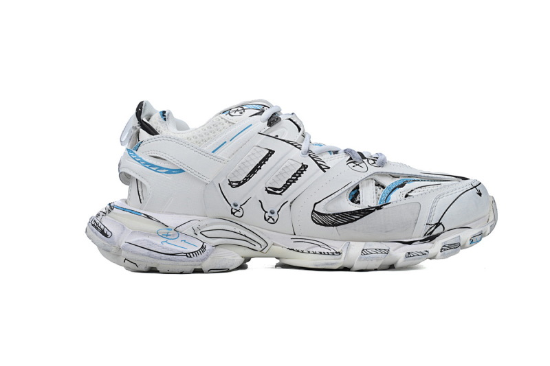 【DA0LJ】涂鸦白蓝-100 巴黎3代时尚复古低帮跑鞋 542023 W3SRA 9014 Balenciaga Track Sneaker 'White Blue'