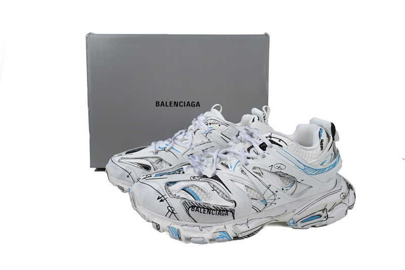 【DA0LJ】涂鸦白蓝-100 巴黎3代时尚复古低帮跑鞋 542023 W3SRA 9014 Balenciaga Track Sneaker 'White Blue'