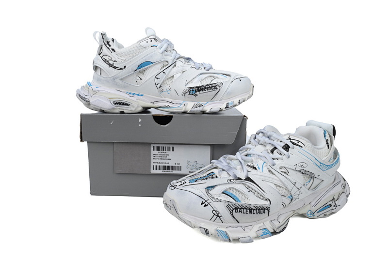 【DA0LJ】涂鸦白蓝-100 巴黎3代时尚复古低帮跑鞋 542023 W3SRA 9014 Balenciaga Track Sneaker 'White Blue'