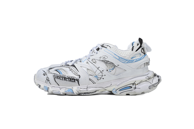 【DA0LJ】涂鸦白蓝-100 巴黎3代时尚复古低帮跑鞋 542023 W3SRA 9014 Balenciaga Track Sneaker 'White Blue'