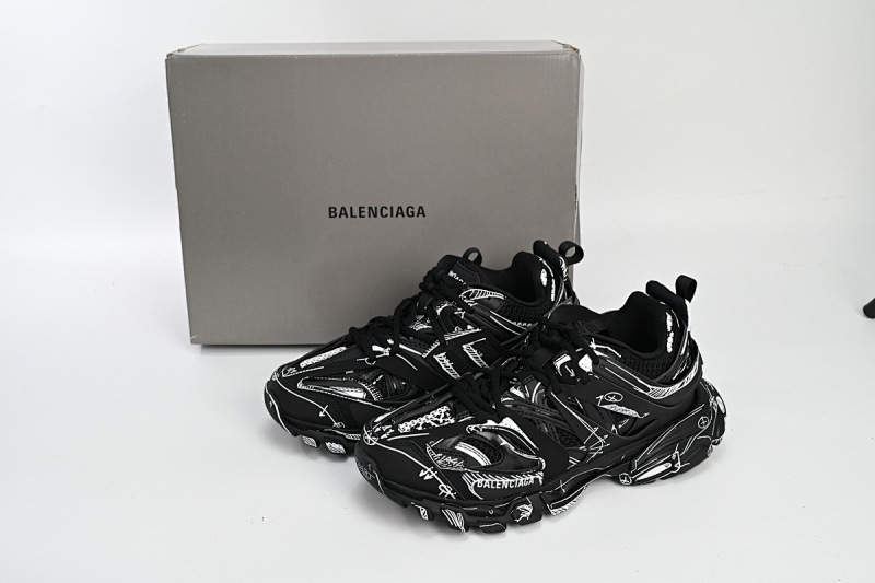 【DA0LJ】黑白画-103 巴黎3代时尚复古低帮跑鞋 542023 W3SR2 2315 Balenciaga Tess S.Black Black-And-White Painting