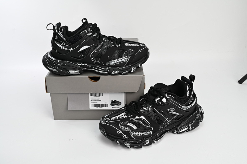 【DA0LJ】黑白画-103 巴黎3代时尚复古低帮跑鞋 542023 W3SR2 2315 Balenciaga Tess S.Black Black-And-White Painting