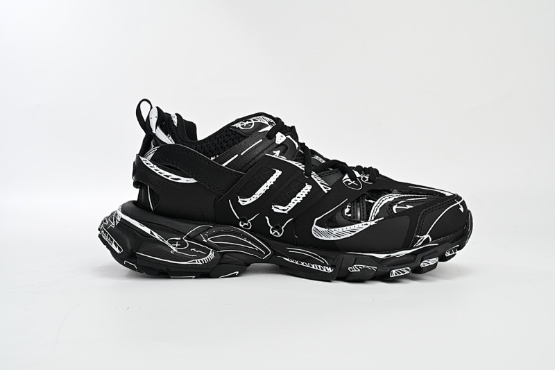 【DA0LJ】黑白画-103 巴黎3代时尚复古低帮跑鞋 542023 W3SR2 2315 Balenciaga Tess S.Black Black-And-White Painting