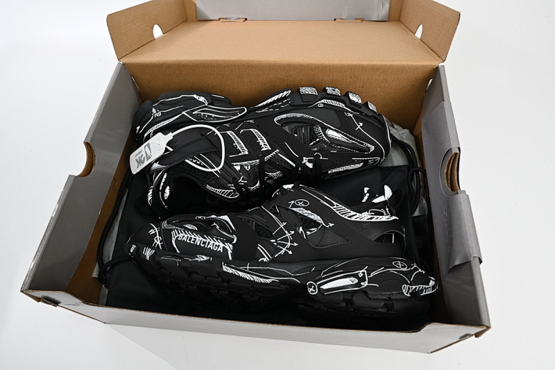 【DA0LJ】黑白画-103 巴黎3代时尚复古低帮跑鞋 542023 W3SR2 2315 Balenciaga Tess S.Black Black-And-White Painting