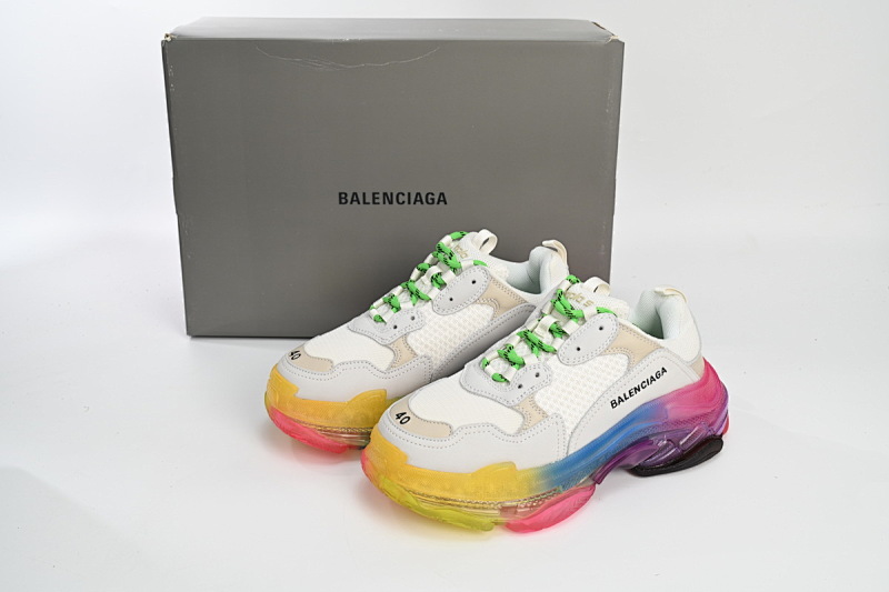 【DA0LJ】七彩气垫 巴黎世家水晶透明底气垫鞋 544351 W09E1 1895 Balenciaga Triple S Rainbow
