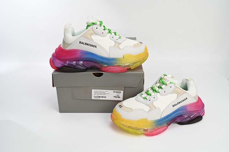 【DA0LJ】七彩气垫 巴黎世家水晶透明底气垫鞋 544351 W09E1 1895 Balenciaga Triple S Rainbow