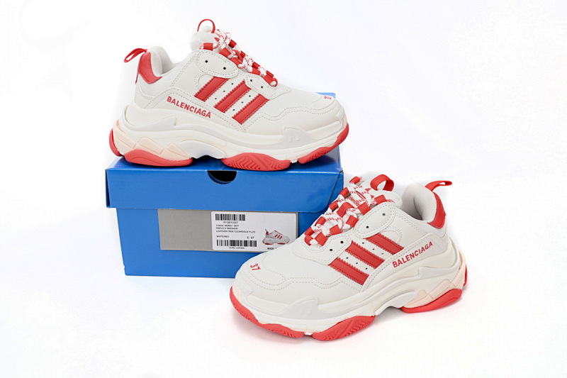 【CA0LJ】AD白红杠-5 巴黎1代复古老爹鞋  adidas x Balenciaga Triple S White Red Bar