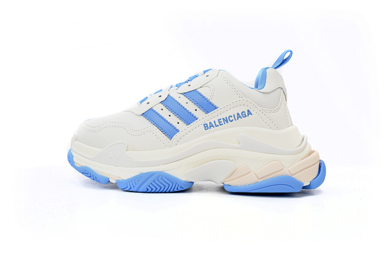 【CA0LJ】AD白蓝杠-3 巴黎1代复古老爹鞋 712764 W2ZB3 9040 adidas x Balenciaga Triple S White And Blue Bars