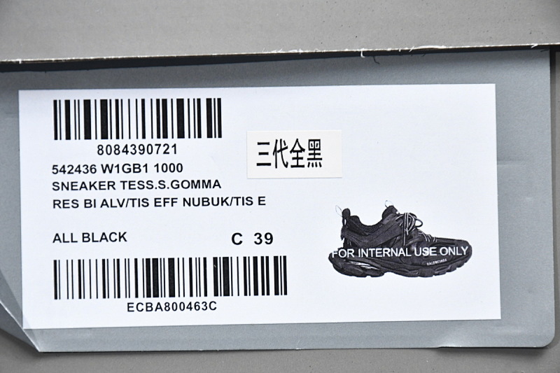 【DA0LJ】全黑 巴黎3代时尚复古低帮跑鞋 542436 W1GB1 1000 Balenciaga Tess S. Black