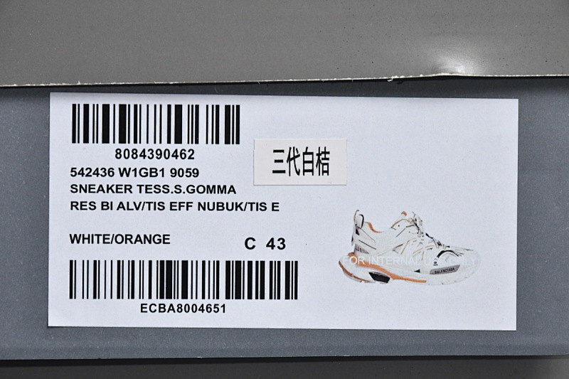 【DA0LJ】白桔黑 巴黎3代时尚复古低帮跑鞋 542436 W1GB1 9059 Balenciaga Tess S. White Orange Black