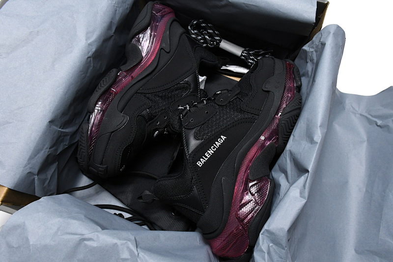 【DA0LJ】黑酒红气垫 巴黎世家水晶透明底气垫鞋 544351 W0901 9011 Balenciaga Triple S Black Claret Red