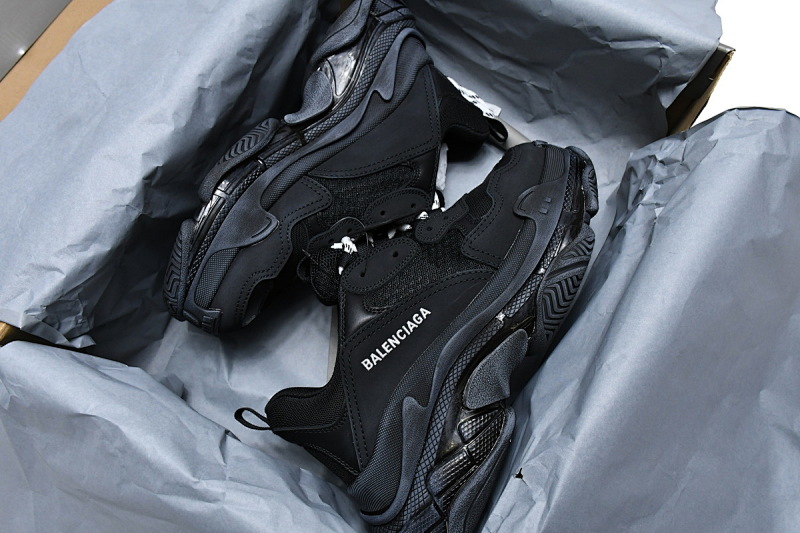 【DA0LJ】全黑气垫 巴黎世家水晶透明底气垫鞋 541624 W09O1 1000 Balenciaga Triple S Black