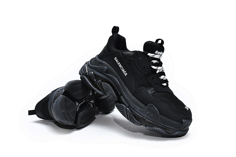 【DA0LJ】全黑气垫 巴黎世家水晶透明底气垫鞋 541624 W09O1 1000 Balenciaga Triple S Black