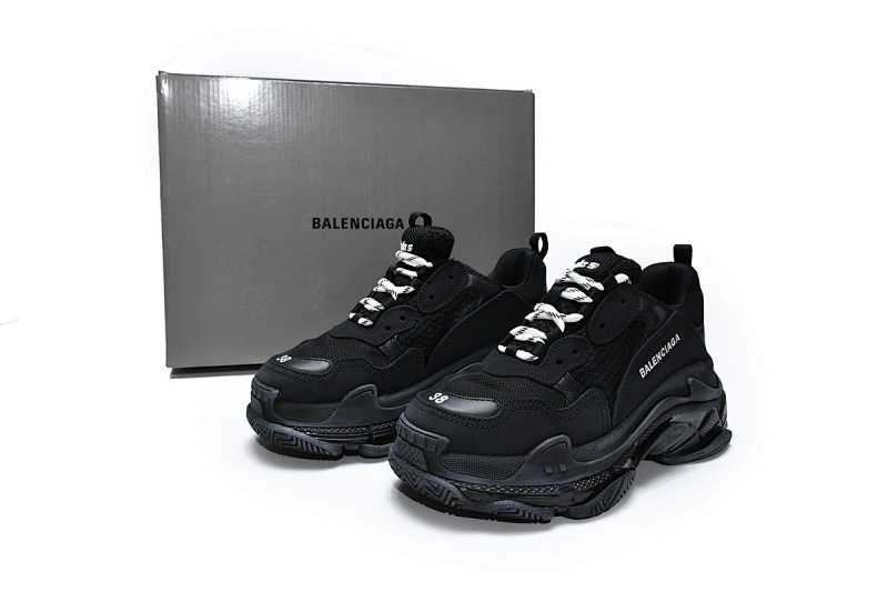 【DA0LJ】全黑气垫 巴黎世家水晶透明底气垫鞋 541624 W09O1 1000 Balenciaga Triple S Black