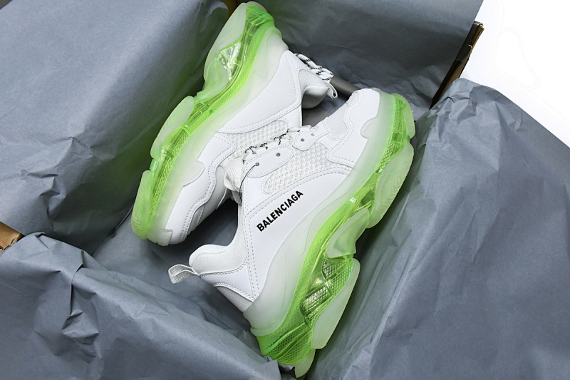 【DA0LJ】白荧光气垫 巴黎世家水晶透明底气垫鞋 544351 W0901 9010 Balenciaga Triple S White Green