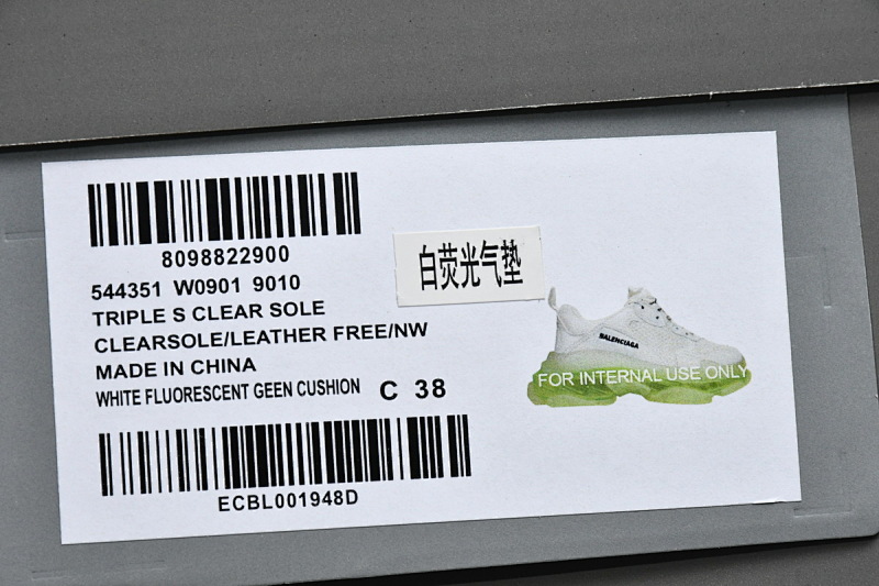 【DA0LJ】白荧光气垫 巴黎世家水晶透明底气垫鞋 544351 W0901 9010 Balenciaga Triple S White Green