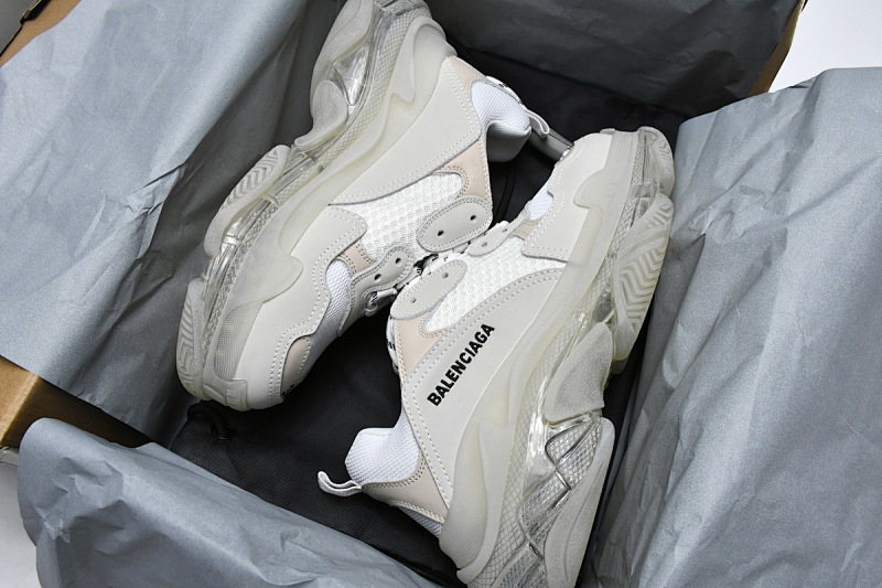 【DA0LJ】全白气垫 巴黎世家水晶透明底气垫鞋 544351 W09E1 9000 Balenciaga Triple S White