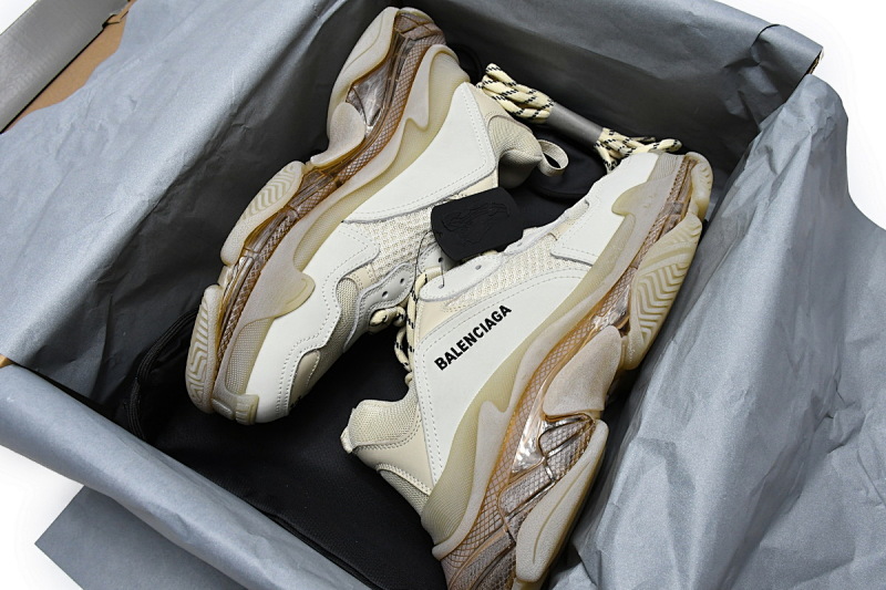 【DA0LJ】米黄气垫 巴黎世家水晶透明底气垫鞋 544351 W09OH 7083 Balenciaga Triple S Champagne