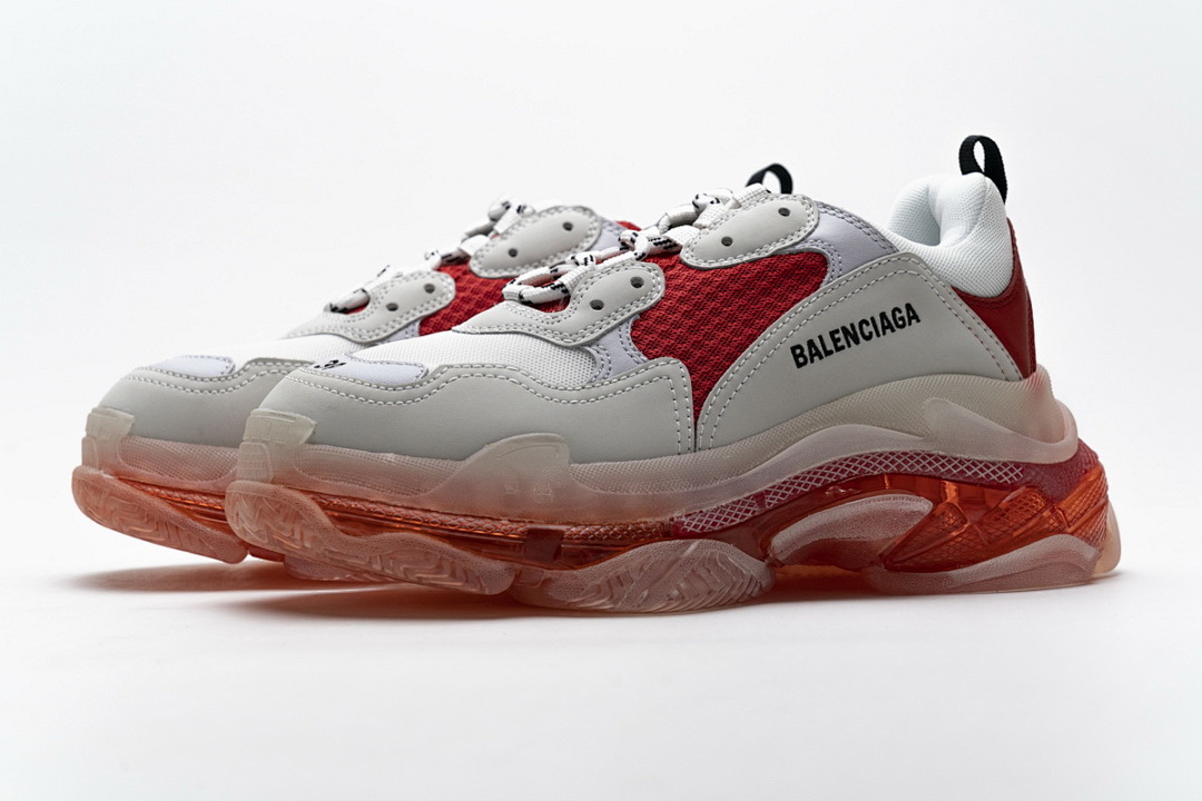【DA0LJ】白红气垫 巴黎世家水晶透明底气垫鞋 544351 W09E1 4552 Balenciaga Triple S White Red