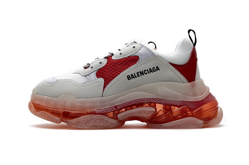 【DA0LJ】白红气垫 巴黎世家水晶透明底气垫鞋 544351 W09E1 4552 Balenciaga Triple S White Red