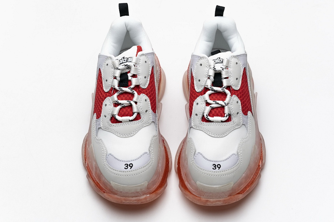 【DA0LJ】白红气垫 巴黎世家水晶透明底气垫鞋 544351 W09E1 4552 Balenciaga Triple S White Red