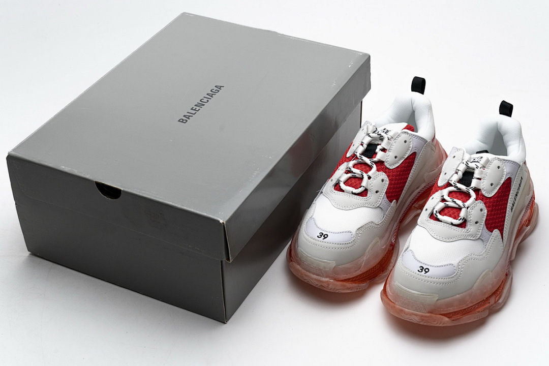 【DA0LJ】白红气垫 巴黎世家水晶透明底气垫鞋 544351 W09E1 4552 Balenciaga Triple S White Red