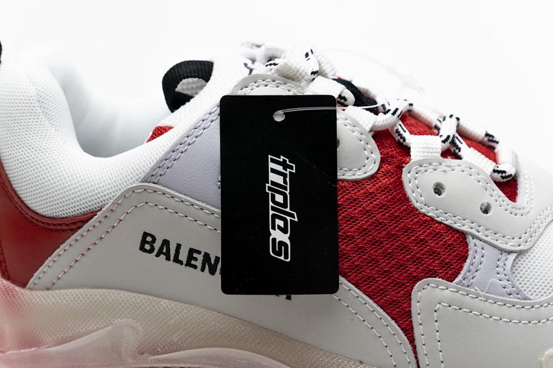 【DA0LJ】白红气垫 巴黎世家水晶透明底气垫鞋 544351 W09E1 4552 Balenciaga Triple S White Red