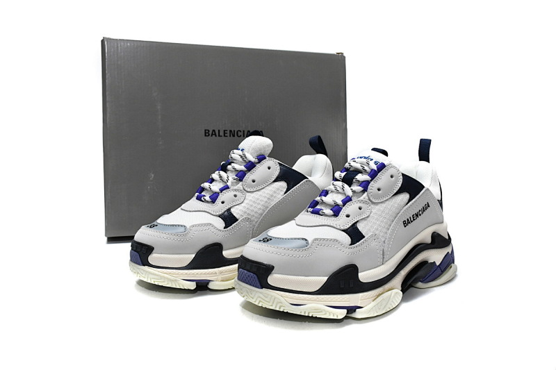 【CA0LJ】白深兰 巴黎世家8层组合TPU复古鞋 534217 W09E1 9000 Balenciaga Triple S White Dark Blue