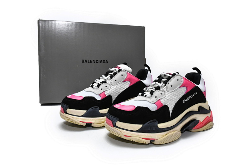 【CA0LJ】黑桃红 巴黎世家8层组合TPU复古鞋 524039 W09O6 5671 Balenciaga Triple S Black Pink