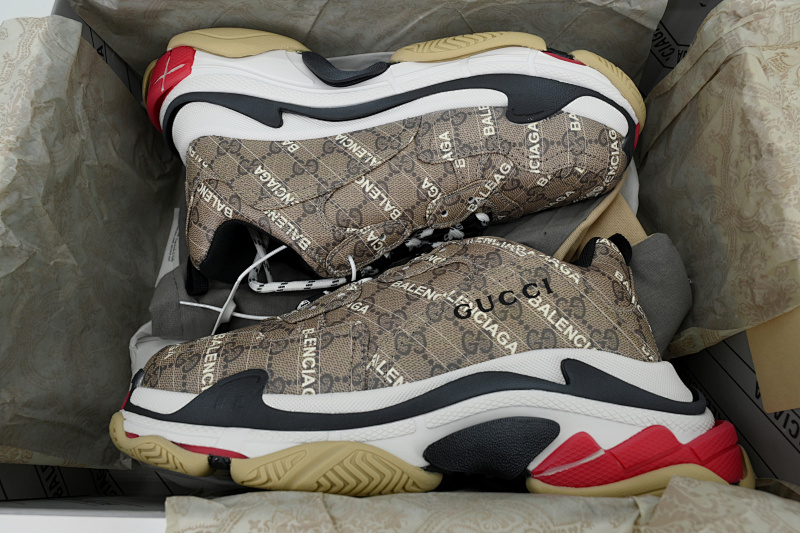 【CA0LJ】古驰白红 巴黎1代复古老爹鞋 Gucci x Balenciaga Triple S Black Red