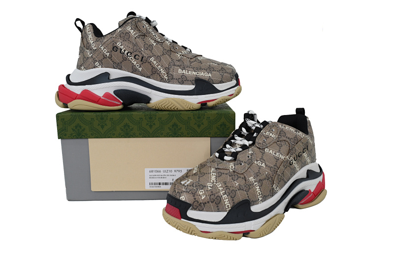 【CA0LJ】古驰白红 巴黎1代复古老爹鞋 Gucci x Balenciaga Triple S Black Red