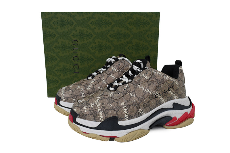 【CA0LJ】古驰白红 巴黎1代复古老爹鞋 Gucci x Balenciaga Triple S Black Red