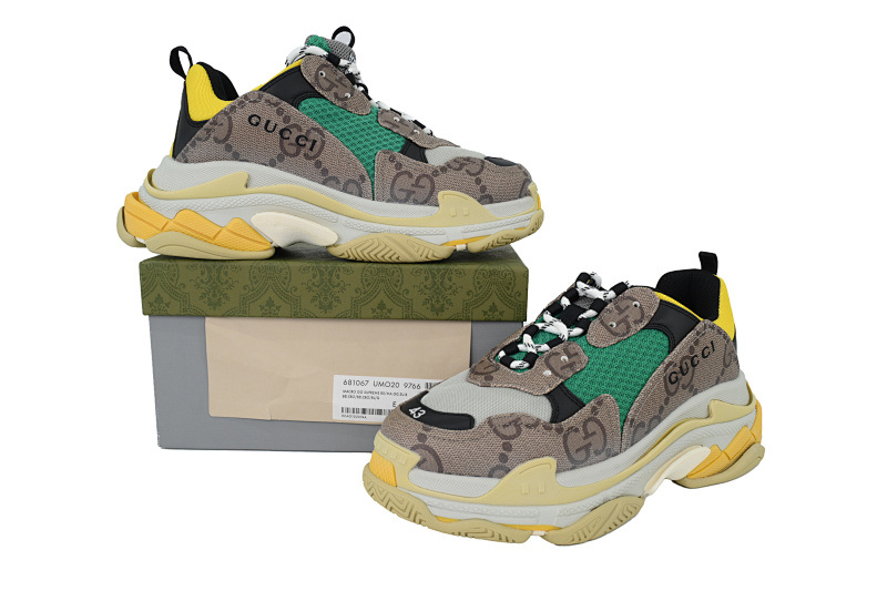 【CA0LJ】古驰灰绿 巴黎1代复古老爹鞋 Gucci x Balenciaga Triple S Grey Green