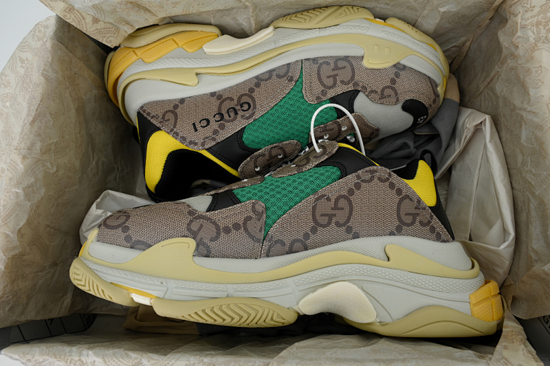 【CA0LJ】古驰灰绿 巴黎1代复古老爹鞋 Gucci x Balenciaga Triple S Grey Green