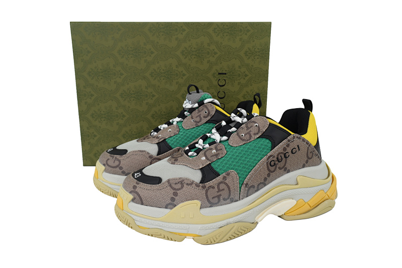 【CA0LJ】古驰灰绿 巴黎1代复古老爹鞋 Gucci x Balenciaga Triple S Grey Green