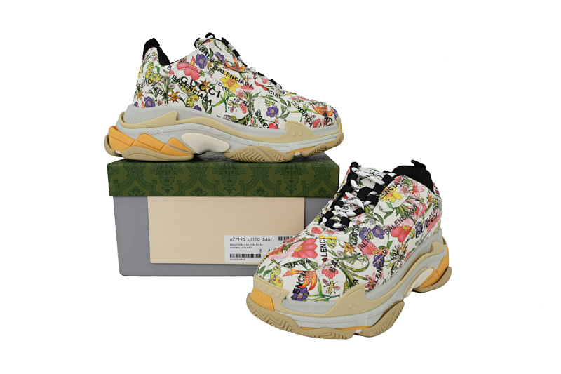 【CA0LJ】古驰花色 巴黎1代复古老爹鞋 Gucci x Balenciaga Triple S Flowers And Plants